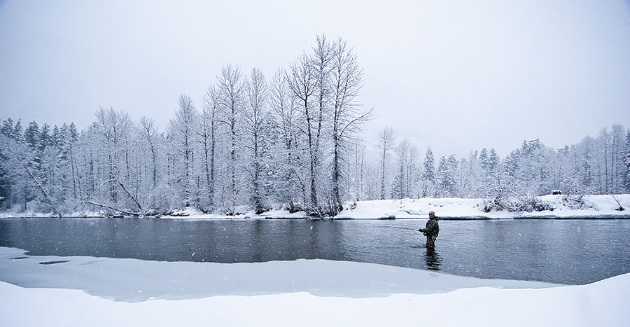 In Alaska, it's common to combine fishing and skiing on the same day.