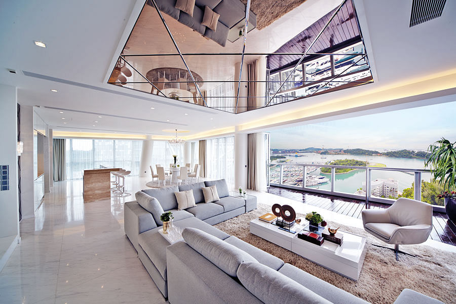 A mirrored ceiling enhances the view of Keppel Bay.