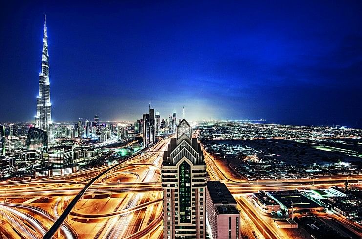Cityscape at night, Dubai, United Arab Emirates