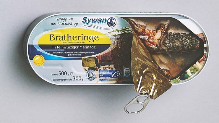 Herring is one of the most commonly eaten fish in German cuisine. This canned version pickled in a marinade of pepper, bay leaves and onions is salty with a slight spice kick – perfect in a salad.