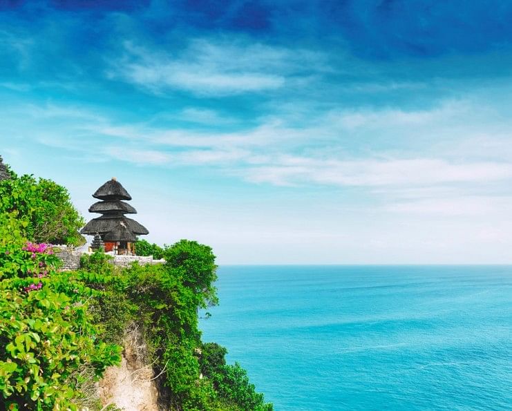 Jagged cliff edges overlooking the Indian Ocean provide a tranquil respite from the usual sandy shores of Bali.