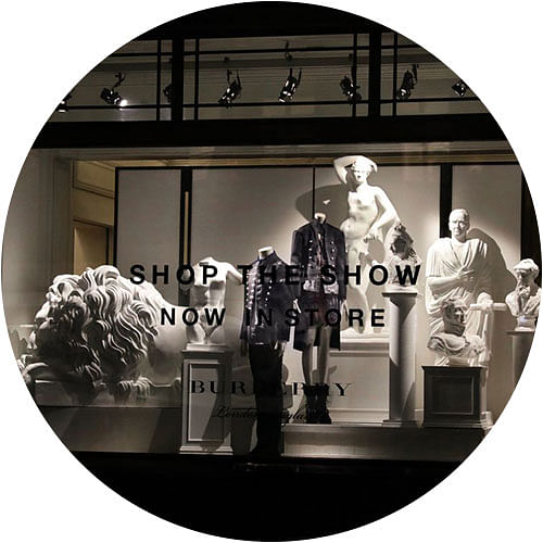 The window display at Burberry’s Regent Street boutique announces its first full-fledged “see now, buy now” collection.