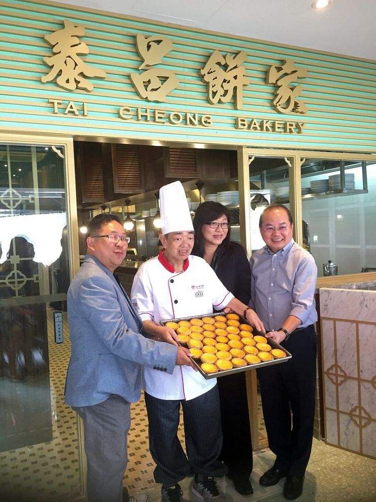 The people behind Tai Cheong Bakery: (from left) Eric Leung (CEO of Tao Heung Holdings), Chef Au Yeung Tin-Yun (founder of Tai Cheong Bakery), Joe Ng (Director of Business Management for Tao Heung Holdings), and Han Jin Juan (director of Food People Pte Ltd). 