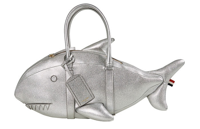 Thom Browne Shark Bag in pebbled leather - silver