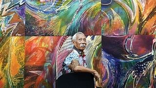 Sarkasi Said, Batik Artist, at his exhibition Always Moving- The Batik Art of Sarkasi Said