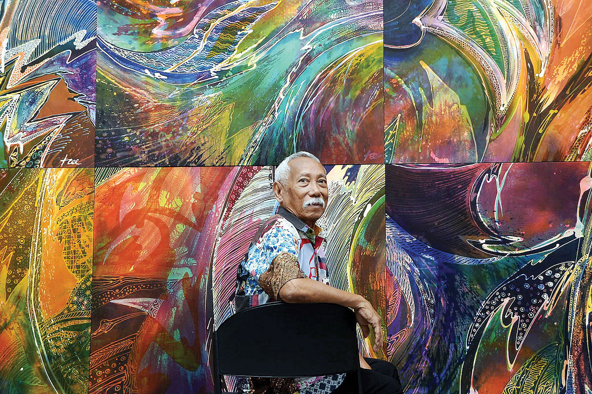 Sarkasi Said, Batik Artist, at his exhibition Always Moving- The Batik Art of Sarkasi Said