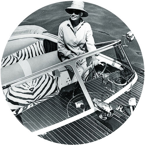 Anita Ekberg on the Riva Tritone, predecessor to the Aquarama