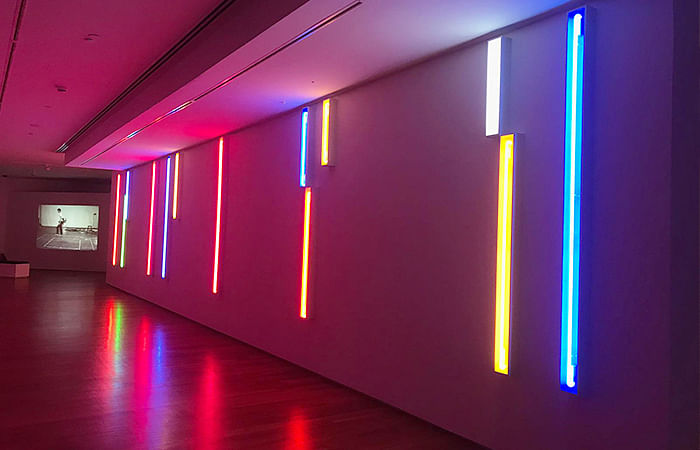 Neon light installations art work by Peter Kennedy at the minimalism exhibition Singapore.