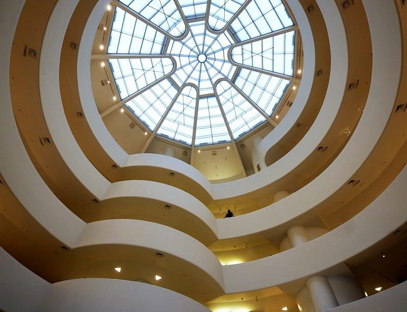 The iconic spiral shape and skylight of New Yorks Guggenheim Museum 