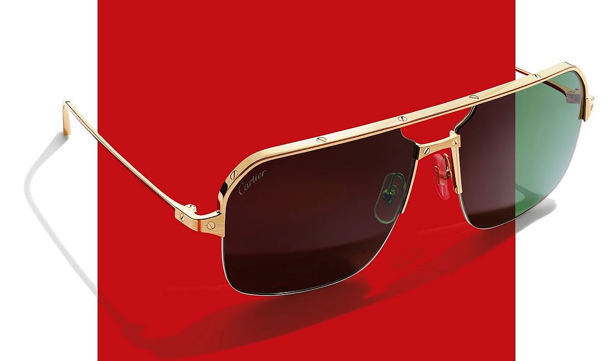 CARTIER EYEWEAR C Décor square-frame gold-tone sunglasses | NET-A-PORTER