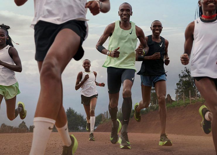 Eliud Kipchoge and other runners wearing the Nike Air Zoom Alphafly Next%.