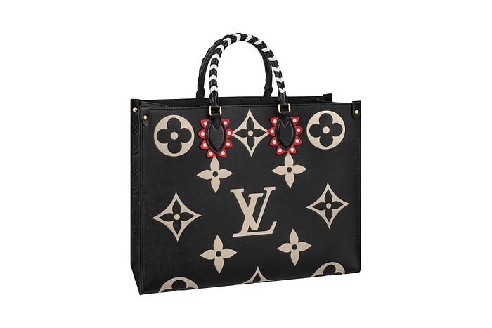 Louis Vuitton Caramel, Black, and White Giant Monogram Crafty Coated Canvas Neverfull mm Gold Hardware, 2020, Brown/Black/White Womens Handbag