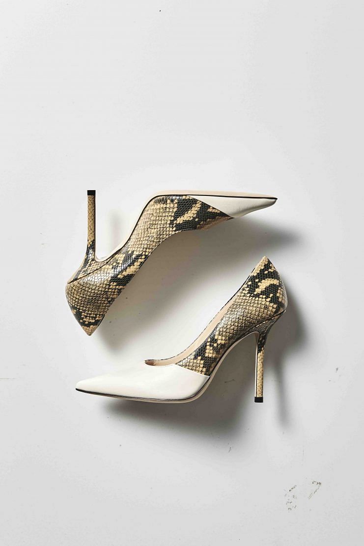 The python heels from Jimmy Choo that Daphne Teo paired with the tuxedo jacket and pants.