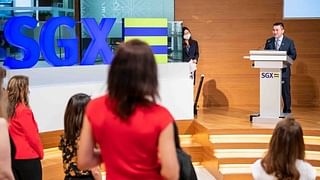 SGX CEO Loh Boon Chye gives a speech.