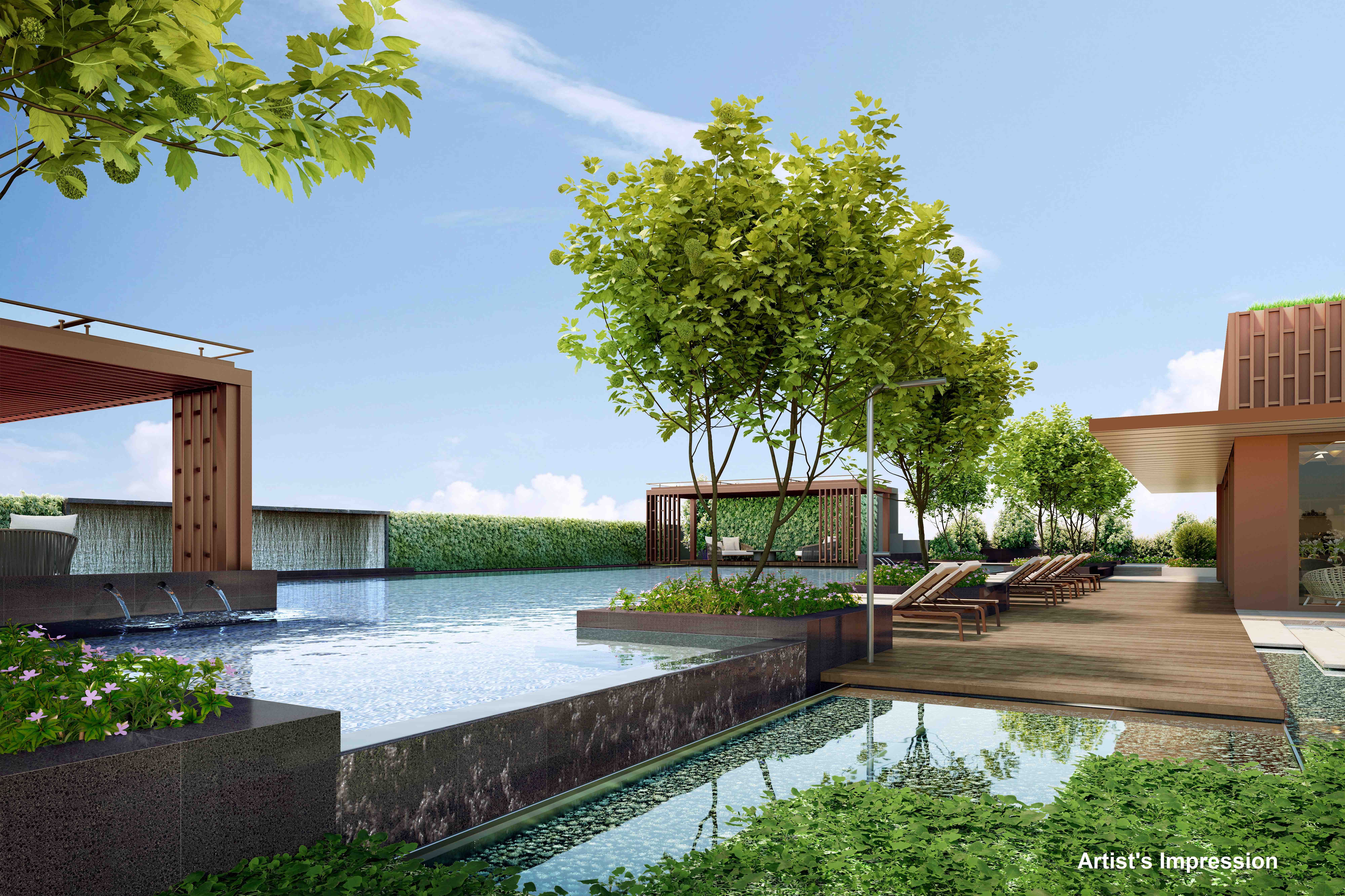 An artist's rendering of the swimming pools at One Bernam.