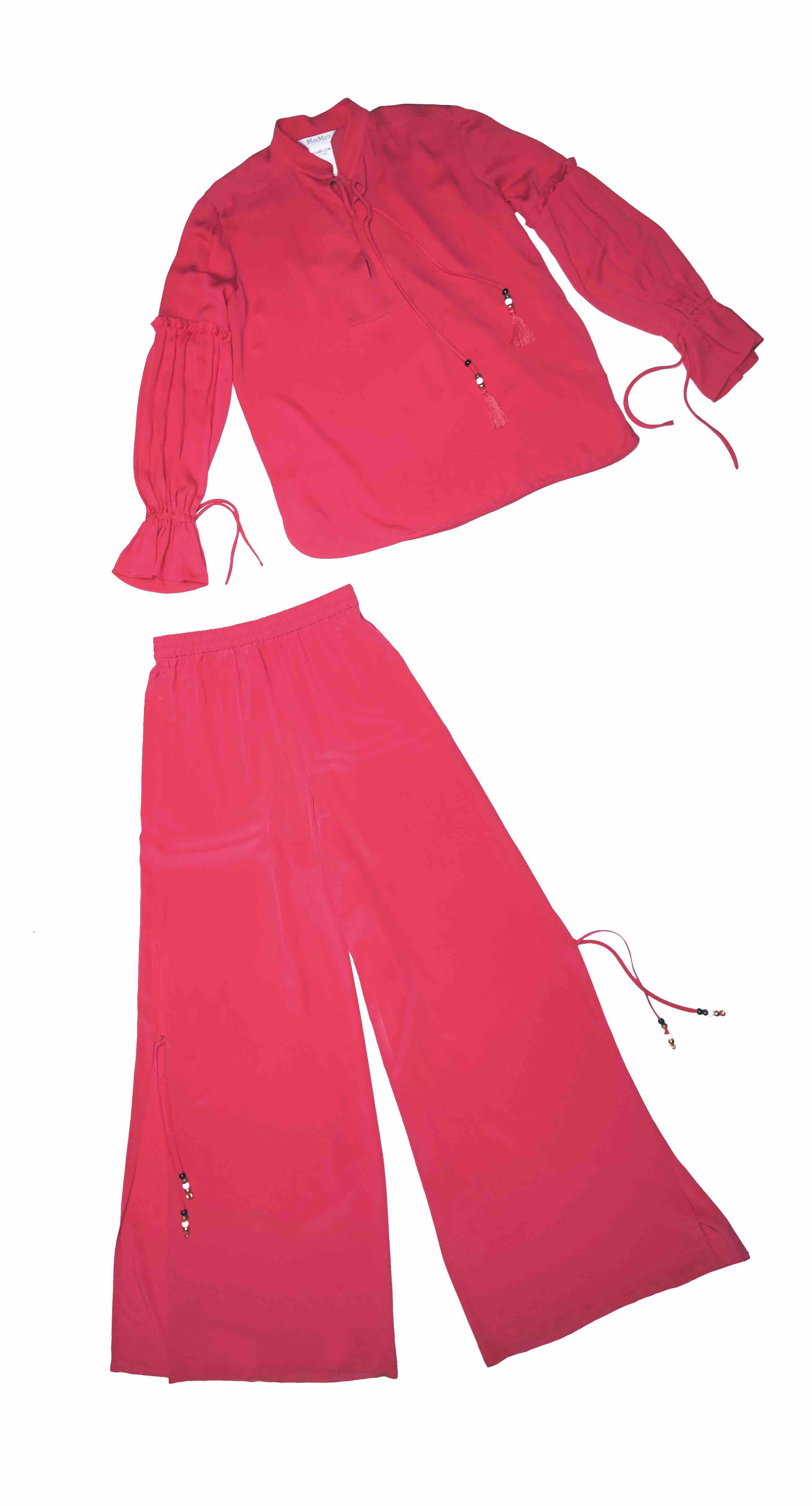 Silk charmeuse blouse and crepe de chine trousers, from Max Mara.