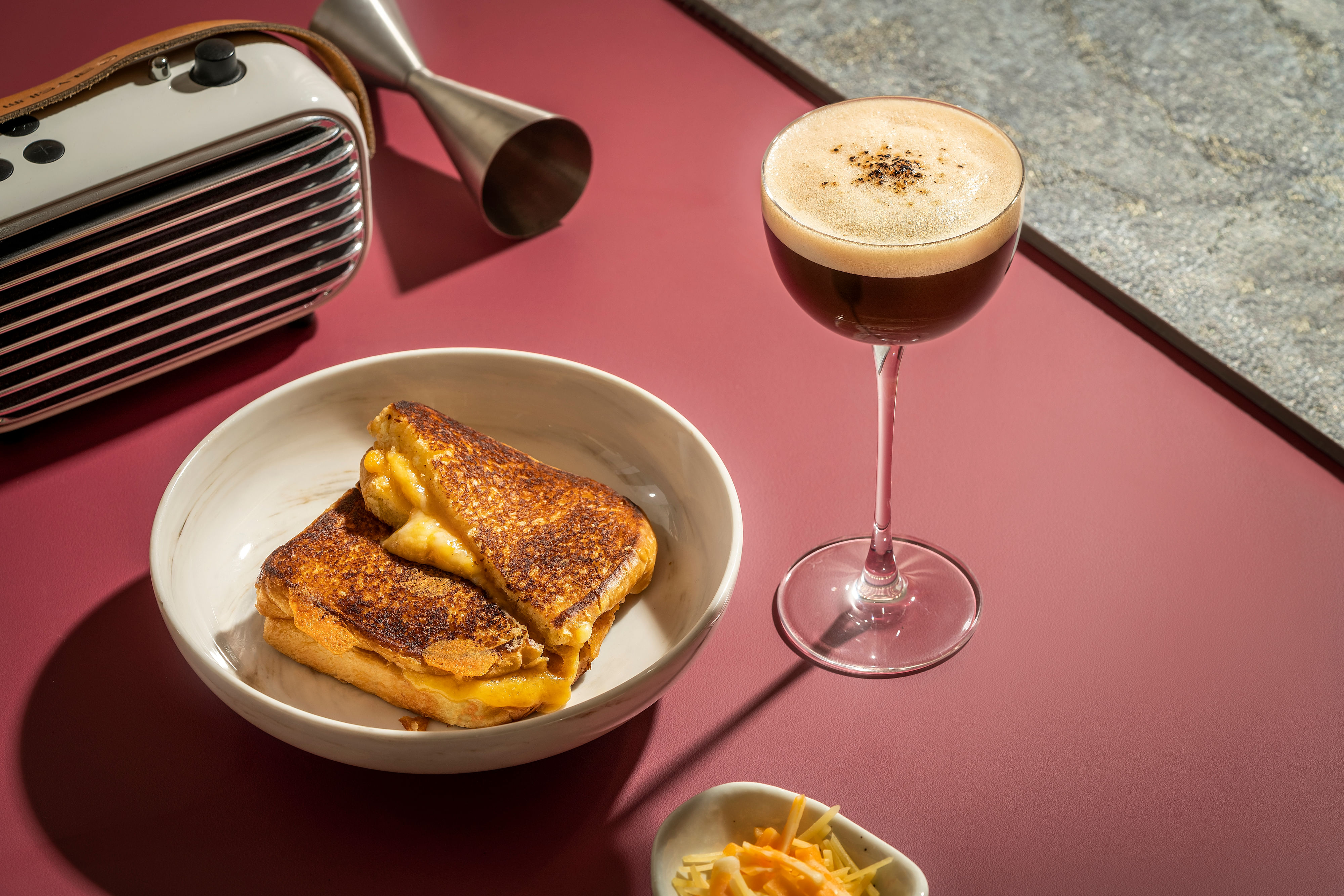 Grilled Cheese and Espresso Martini at Stay Gold Flamingo