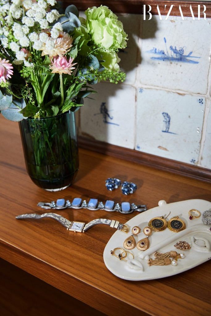 Shen’s collection of vintage jewellery shows her love of earrings.