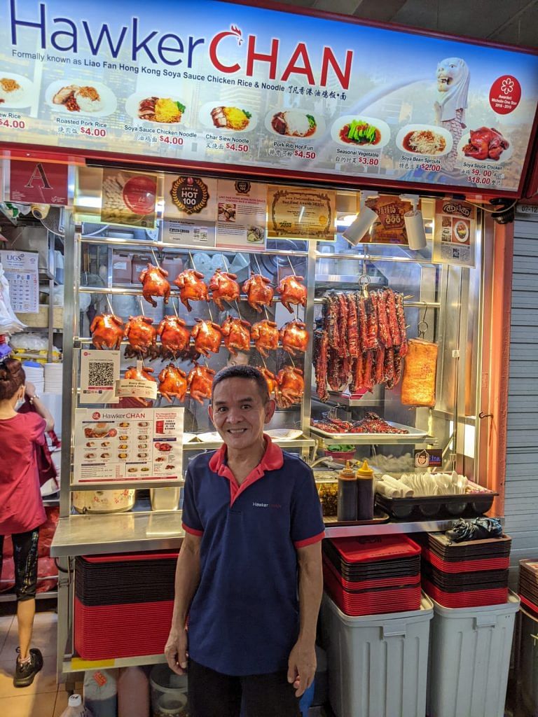 Chan Hon Meng, founder of the Hawker Chan eatery chain in front of his original stall.