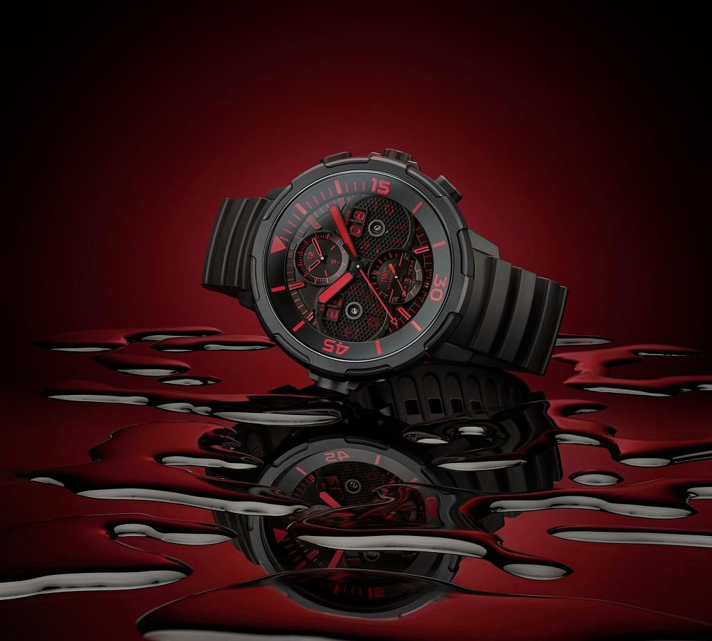 IWC Aquatimer Perpetual Digital Date-Month with red lume.